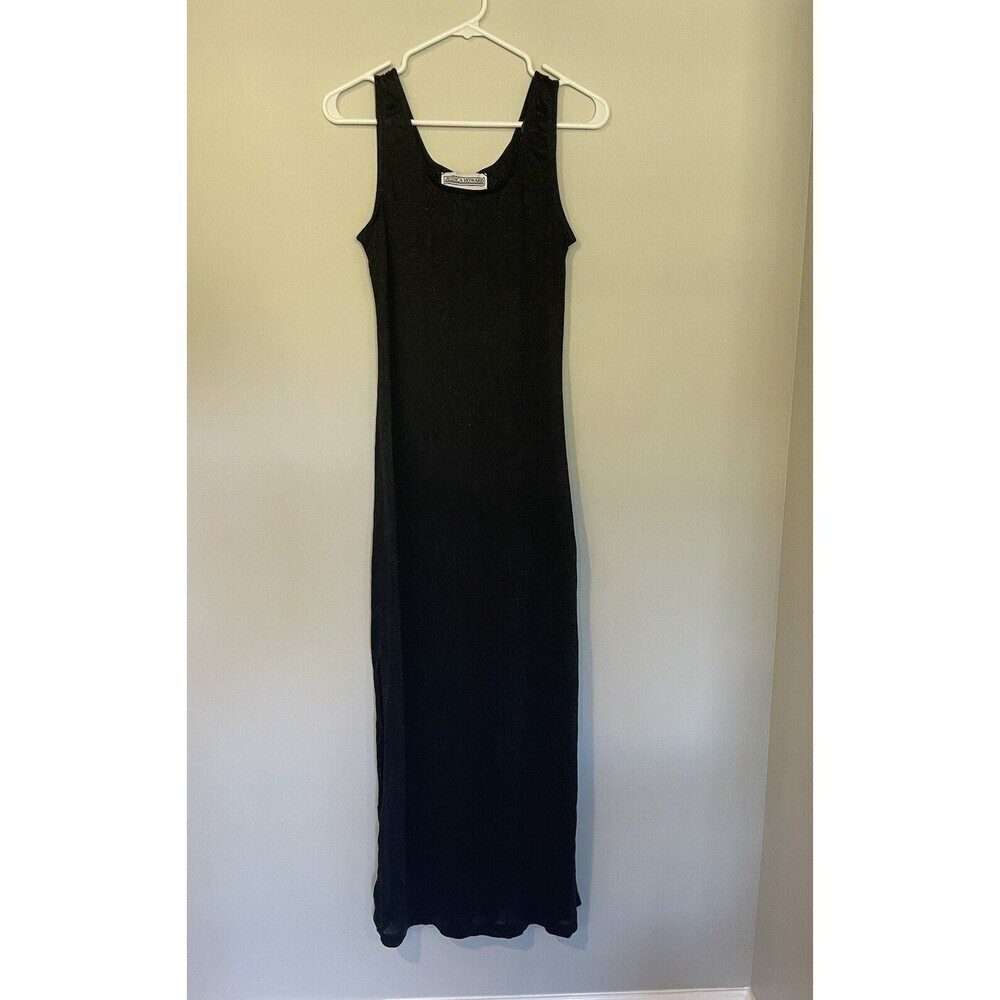 Vtg Jessica Howard Maxi Slip Dress Sz 8 Black Sparkly‎ Side Slits Witchy Y2K